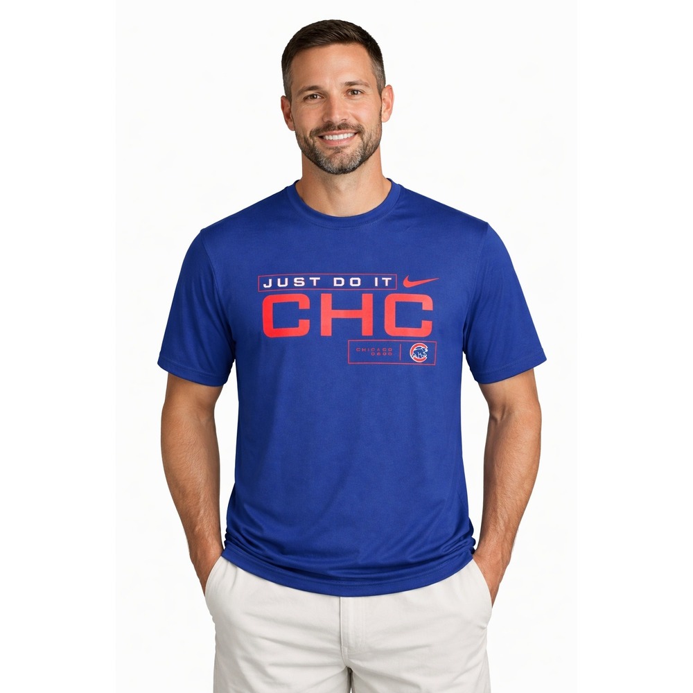 Nike Chicago Cubs Dri-FIT‎ Shirt Mens Large Blue Just Do It CHC MLB Baseball Tee